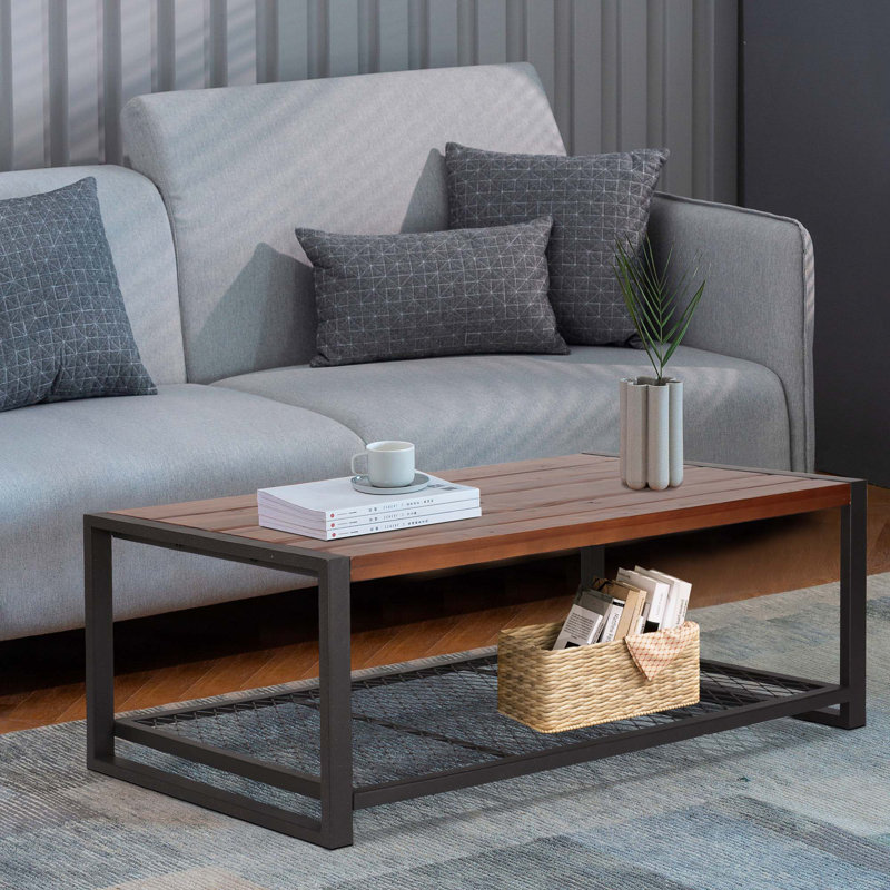 Console de table basse avec une finition en bois naturel récupéré, pour le salon