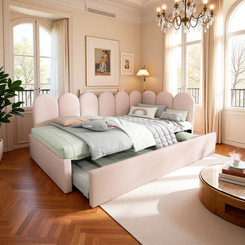 Twin Size Daybed with Trundle, Pink