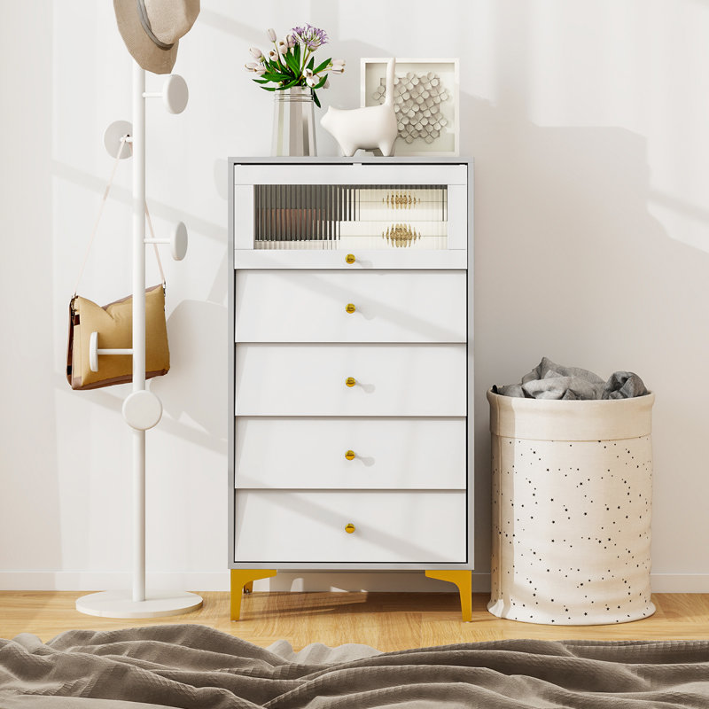 Commode 2 tiroirs 4 tiroirs de 44,5 po de hauteur avec commode en verre cannelé rabattable