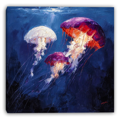 Ocean Jellyfish Glow Wrapped Canvas Wall Art
