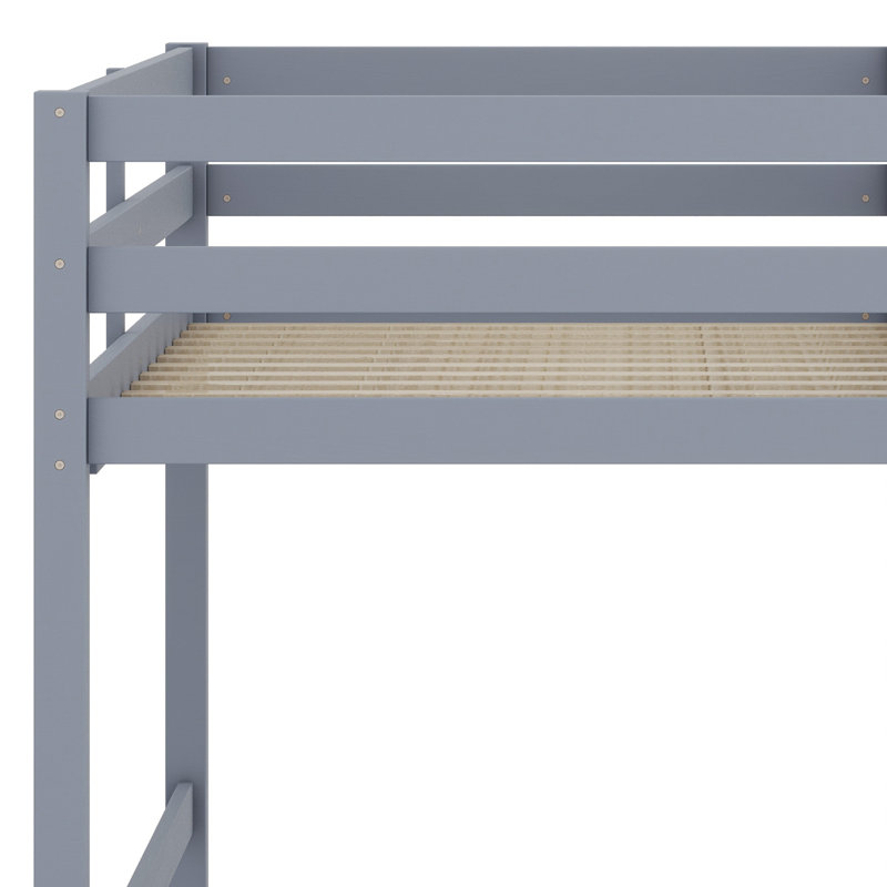 High Wood Loft Bed, With Safety Guardrail, Built-In Desk, Ladder, Gray