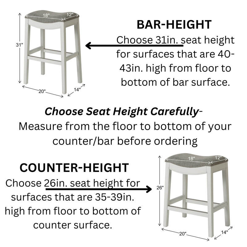 McGreevy Saddle-Seat Backless Wood Bar & Counter Stool, Counter Stool (26" Seat Height), Gray Seat/ Farmhouse Whitewash Frame