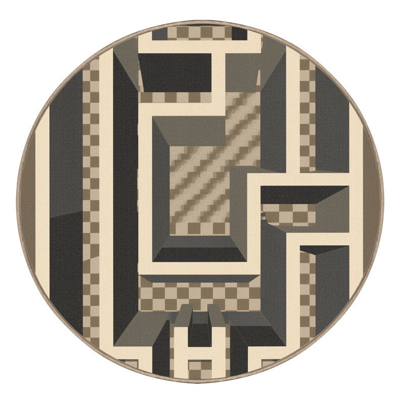 Machine Washable Pantelis Modern Checkered Rug in Brown – Beige Binding, 8' Round