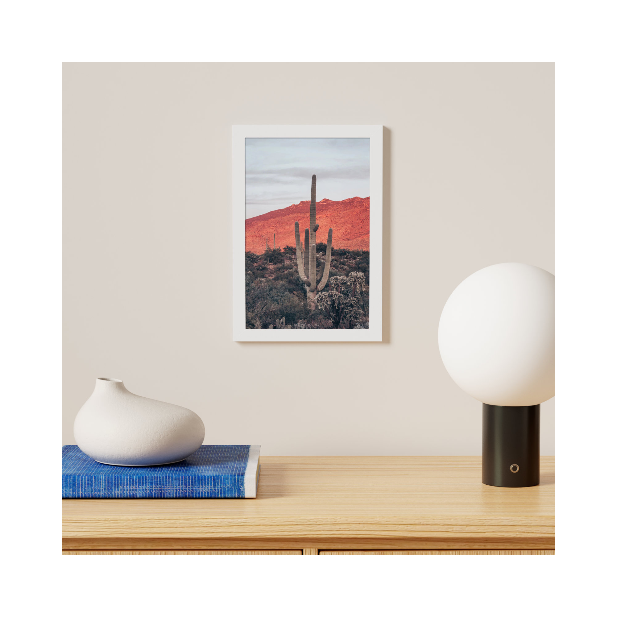 Sunsets And Saguaros by Nathan Larson, 13" H x 9" W x 1" D, White