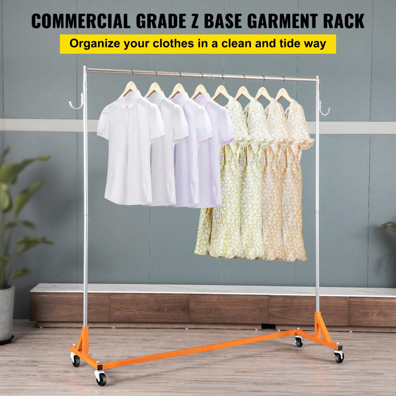 Z Rack, Industrial Grade Z Base Garment Rack, Height Adjustable Rolling Z Garment Rack, Sturdy Steel Z Base Clothing Rack W/ Lockable Casters For Home Garment Store Display Commercial Use Orange