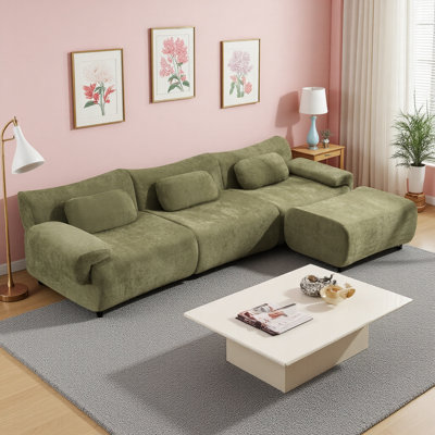 107.9 " Modular Combination Sofa Couches Bamboo Joint Shape Couch 3+1 Seater Sofa Density Foam Modern Comfy Upholstered Sofa for Living Room, Oversized Chaise with Soft,Green