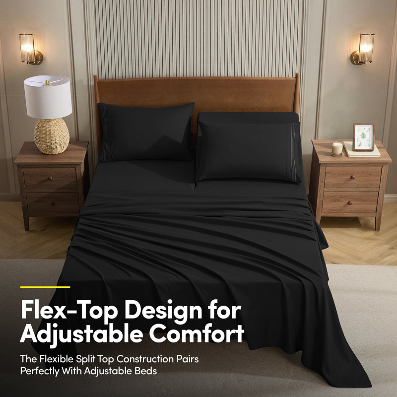 Ensemble de draps luxueux en microfibre 1800, Noir, Très grand séparé