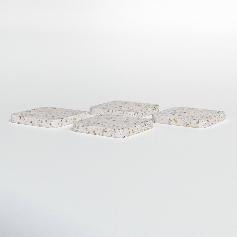 White and Multicolor Ceramic Terrazzo Coasters Set