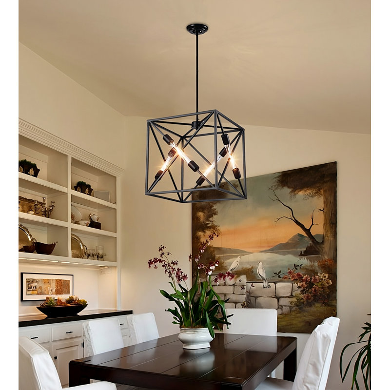 Andi 4 - Light Square Metal Cage Open Frame Pendant Lamp Industrial Filament