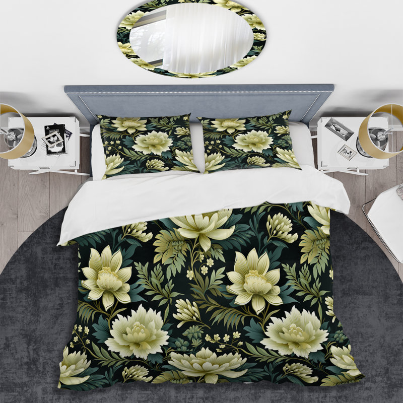 Ensemble de housse de couette damas vert Dahlia Retreat, Housse de couette pour très grand lit et 2 très