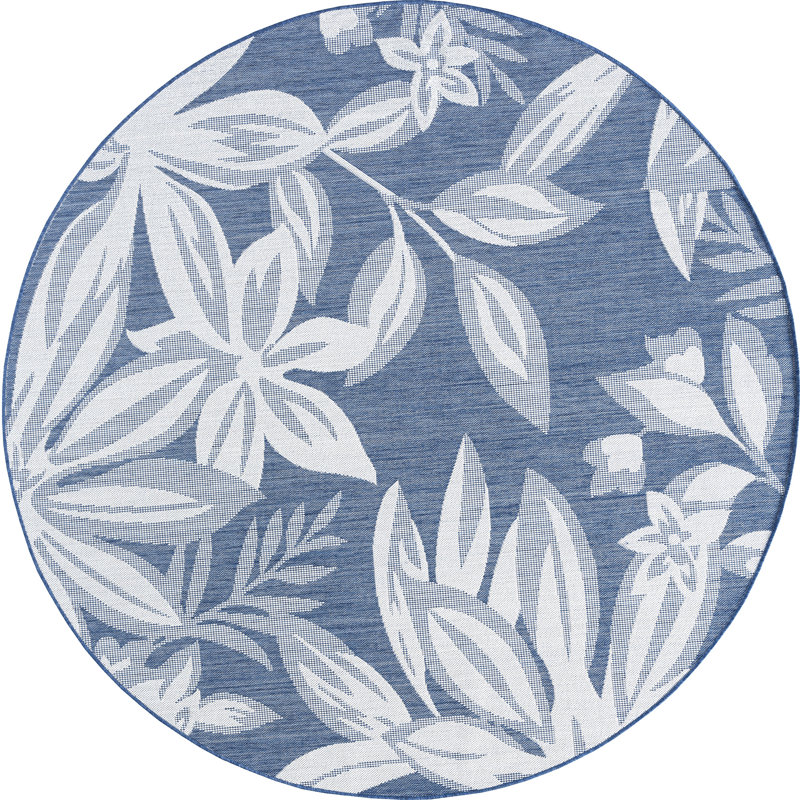 Tapis d'intérieur / extérieur bleu / crème à motif floral Baeten, Rond 7 pi 11 po