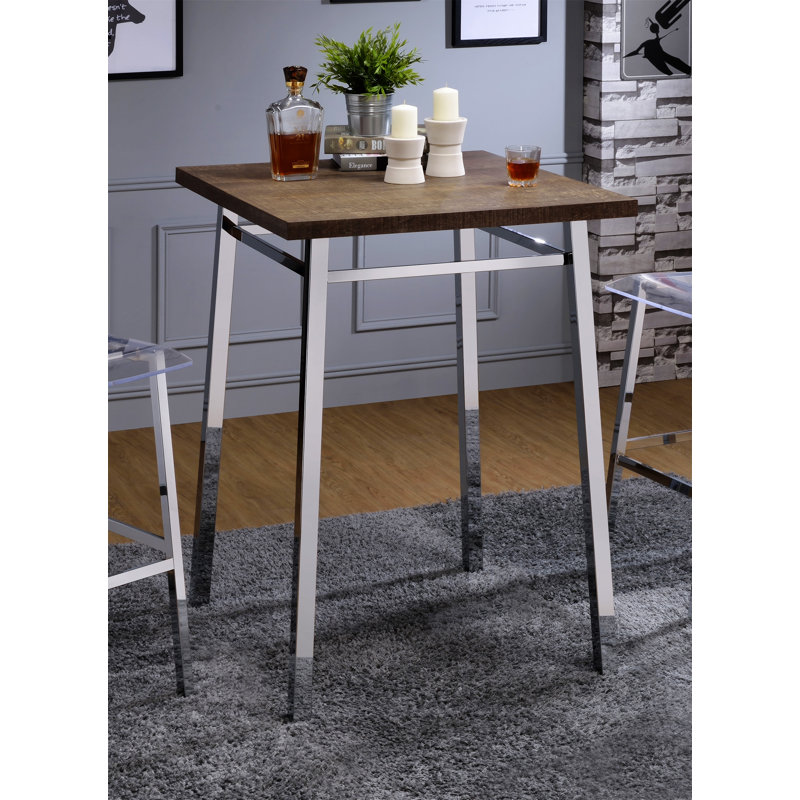 Table de bar Nadia en chêne et chrome