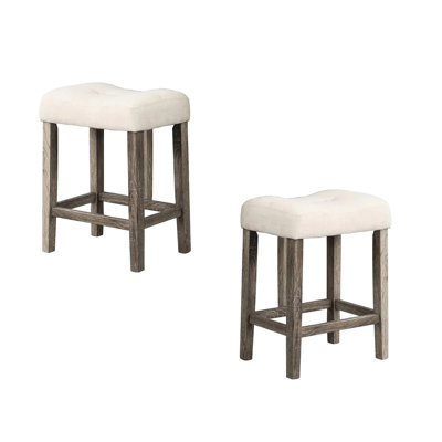 Tabourets de bar de style transitionnel, hauteur du comptoir, avec repose-pieds rembourrés, assise couleur chêne, structure en bois d'ingénierie pour une robustesse accrue, revêtement en lin mélangé à l'aspect froissé, pour salle à manger.
