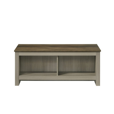 43"W Coffee Table With Open Shelves Front And Back, Gray Oak
