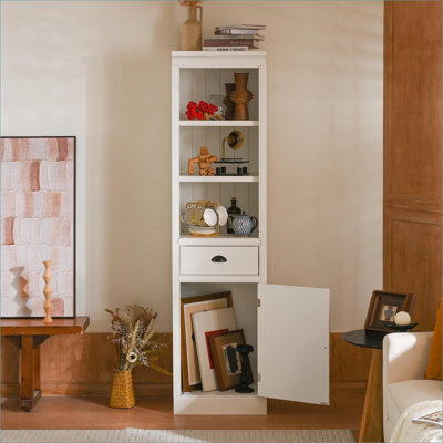 Bibliothèques | Bibliothèque de ferme étroite autoportante 75 po avec 1 tiroir et 1 armoire, peinte pour le couloir Cuisine Bureau à domicile | Blanc cassé | Salon