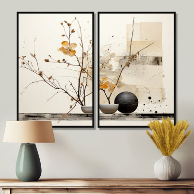 «Asian Art Sumi Bird Serenity XXI», reproduction sur toile jaune