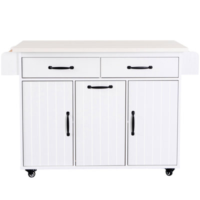 Kitchen Island With Tilt-out Trash Bin, Drop Leaf Worksurface, Spice Rack, Towel Holder, White Appearance Classic Cart Hidden -