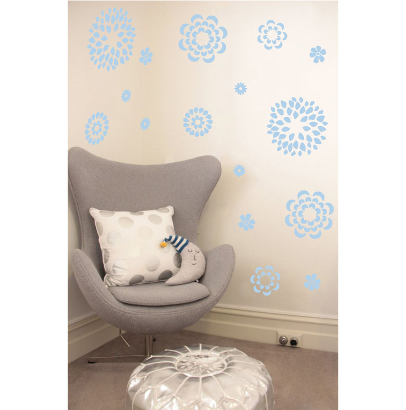 Adhésif décoratif motif floral, H 38 po x l 48 po x P 0,01 po, Bleu poudré