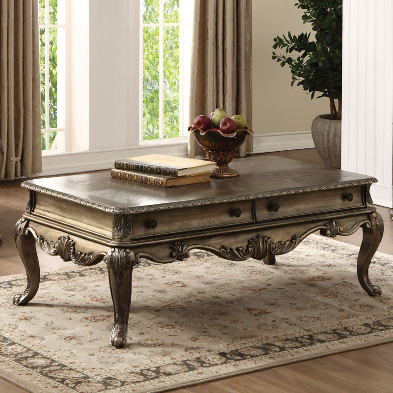 Table basse à 2 tiroirs avec pieds cabriole, H 31 po x L 57 po x l 24 po, Rétro