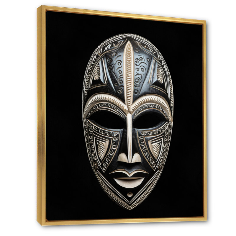 Ethnique masque africain traditionnel sur toile - Tribal africain, H 32 po x l 24 po x P 1 po, Cadre flottant doré