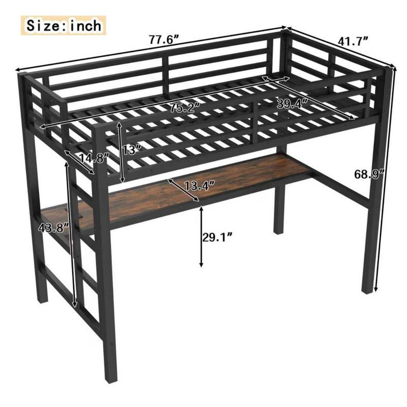 Metal Twin Size Loft Bed with Power Outlet and LED Lighted for Bedroom, Twin