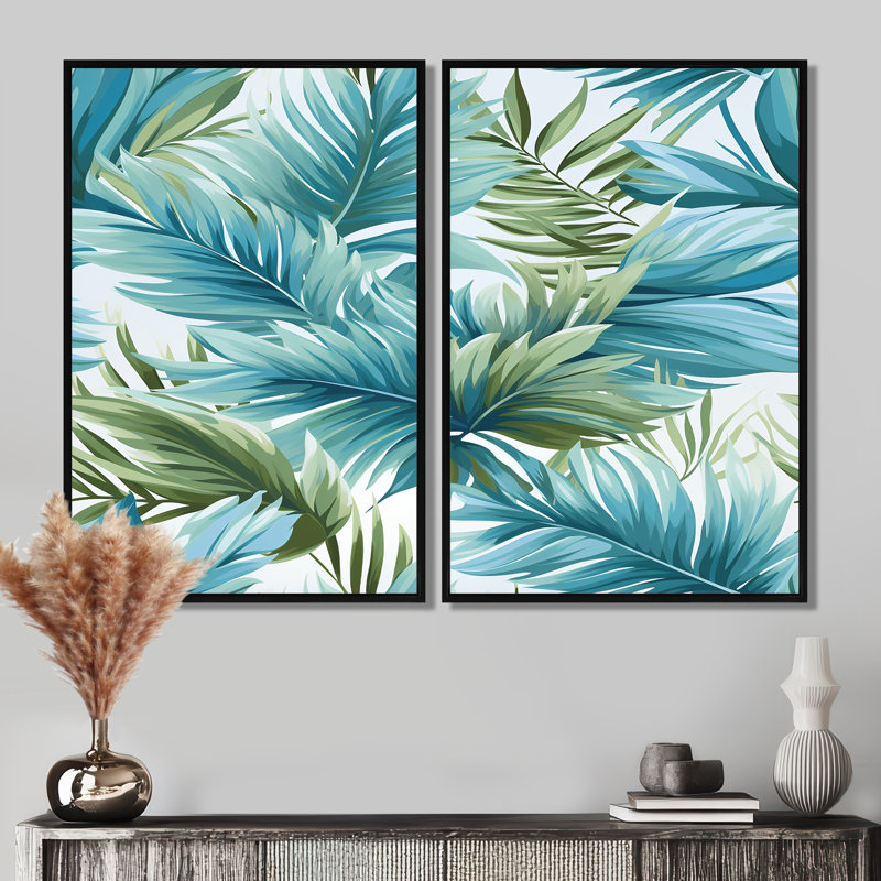 Easthampton - art mural floral tropical côtier, H 36 po x l 48 po, Reproduction avec cadre flottant, Noir