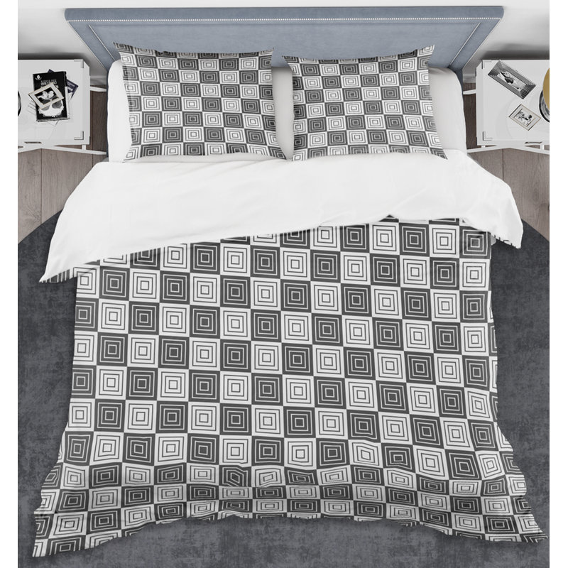 Ensemble de housse de couette monochrome Mid-Century, Housse de couette double / grand et 2 taies décor