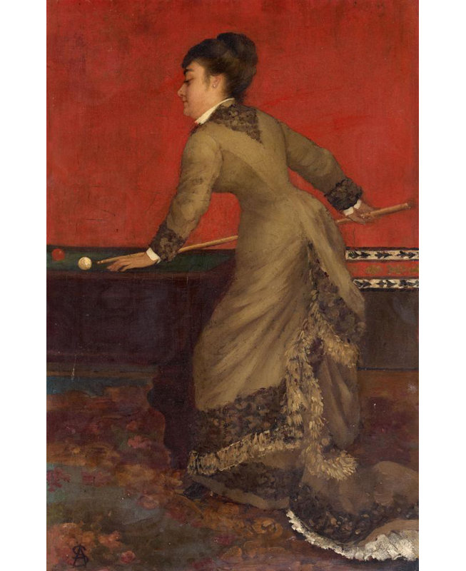 «Elegant at Billiards» par Alfred Stevens - Art mural sur toile tendue avec châssis, H 24 po x l 17 po