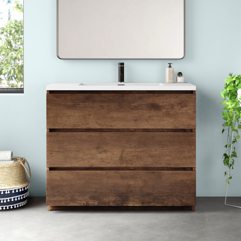 Hargrave 41.7'' Single Bathroom Vanity with Plastic Top, Santino Oak
