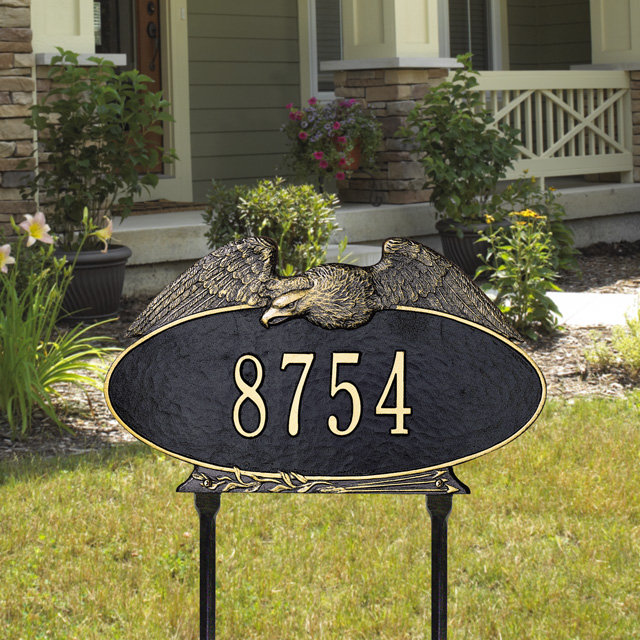 Plaque d'adresse pour pelouse 1 ligne Eagle, Noir et or, Oui