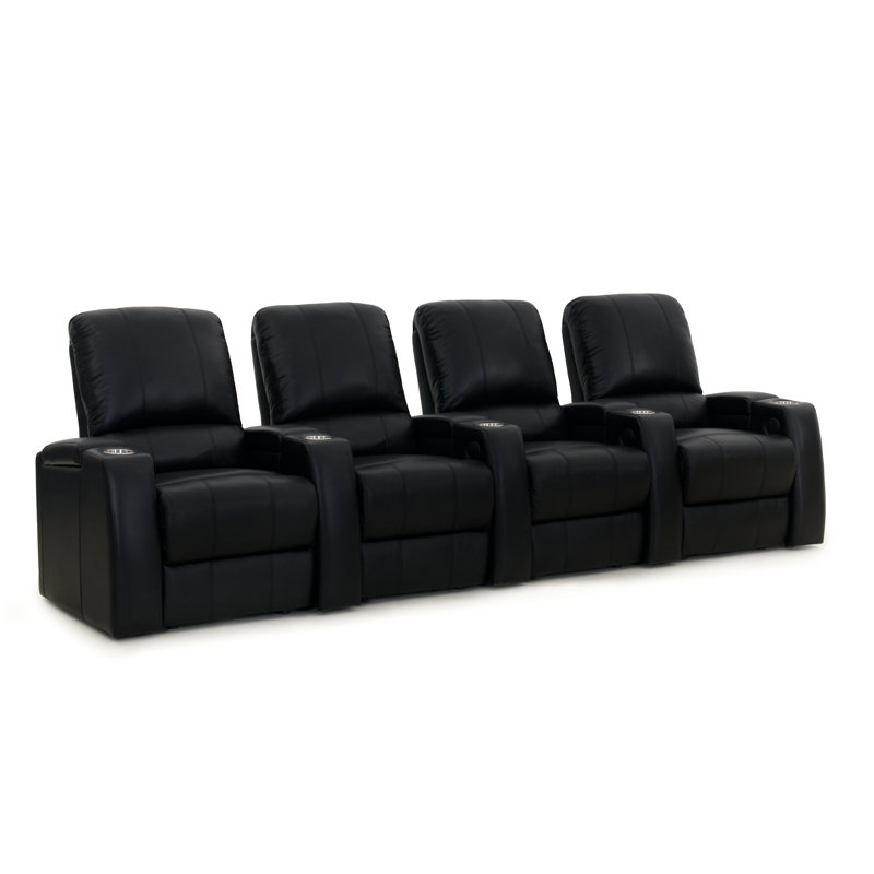 Grande rangée courbée de salle de cinéma (rangée de 4), Cuir véritable noir luxueux, Électrique