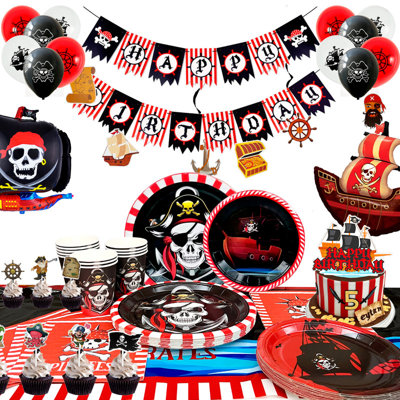 Pirate Birthday Party Supplies,113pcs Pirate Party Decorations&Pirate Party Tableware Set