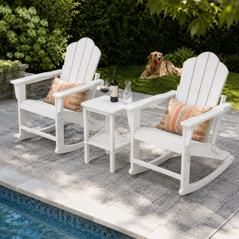 Chaise berçante d'extérieur en PEHD, Blanc