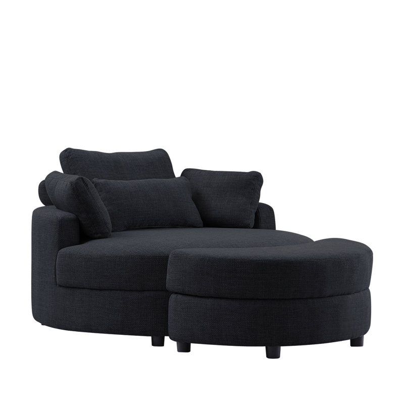 51.2" Oversized Recliner Chair Upholstered Sofa With Storage Ottoman, Black