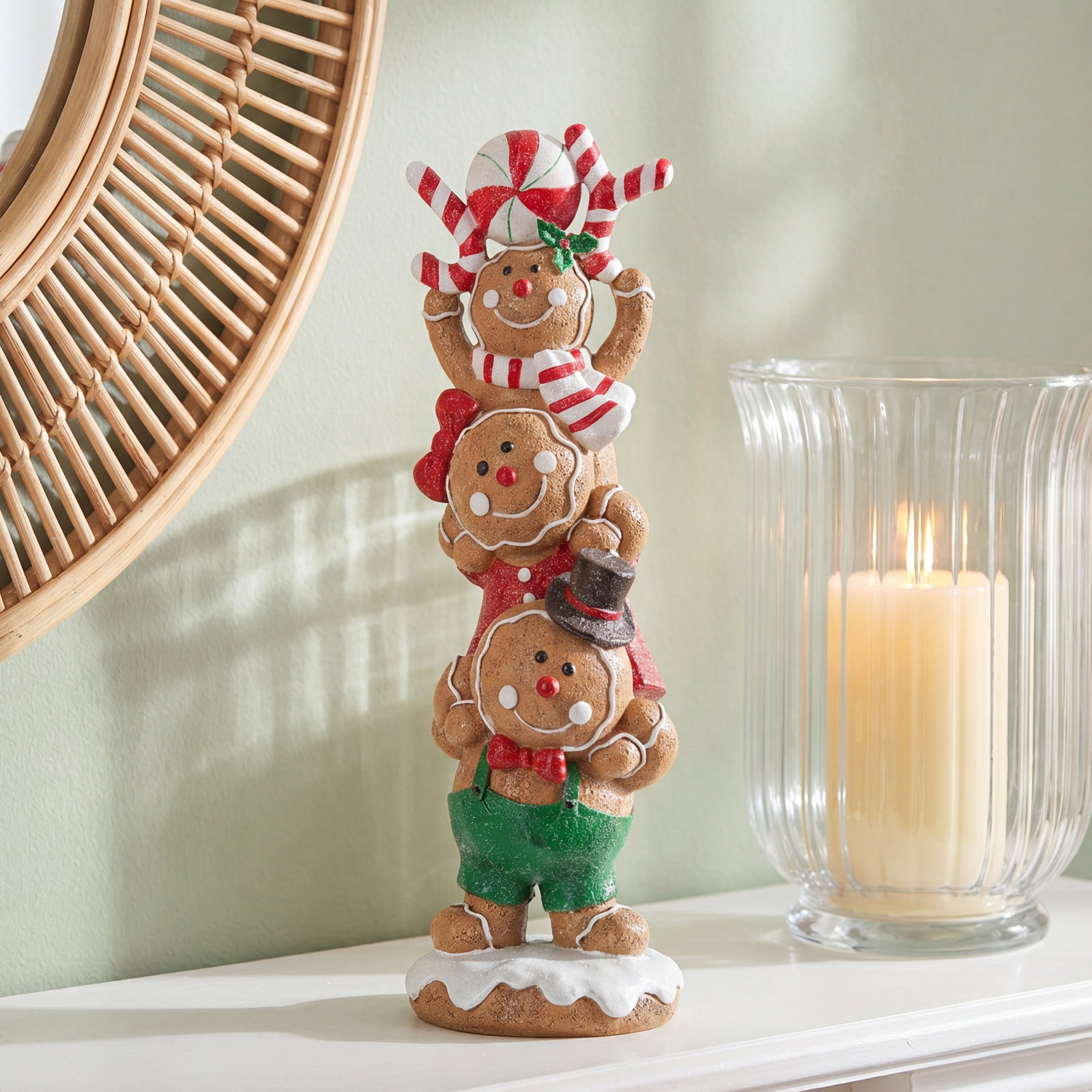 12.5"H Christmas Resin Stacked Gingerbread Figurine Table Decor