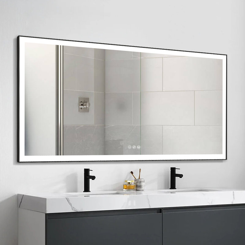 Wall Mounted Bathroom Framed LED Mirror Anti- Fog And Memory Function With Three Touch Switches, 36" H x 72" W