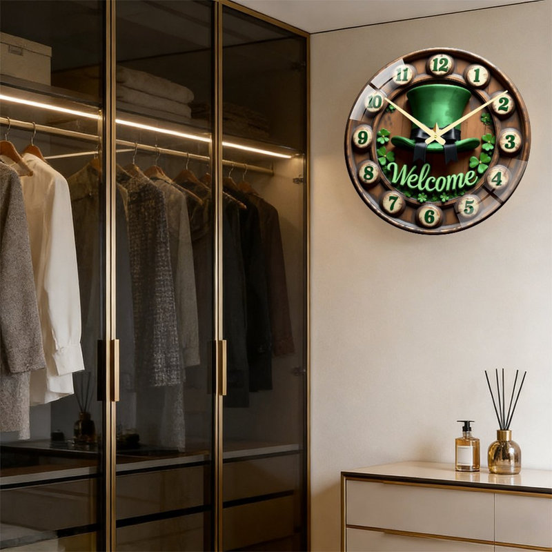 Horloge murale «Green Hat Clover Welcome», horloge murale 24 po