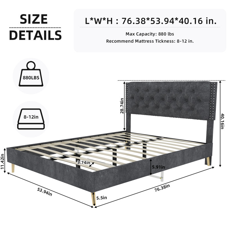 La base de lit double revêtue de gris, la tête de lit ajoute un élément décoratif, la plateforme stable pour un sommeil paisible, la structure en velours gris, avec la tête de lit et la chambre à coucher idéale