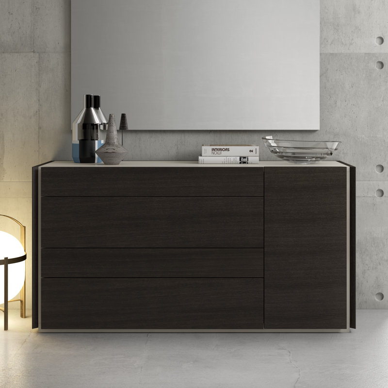 Commode 4 tiroirs l 51,1 po avec miroir Mcgruder, Brun/blanc