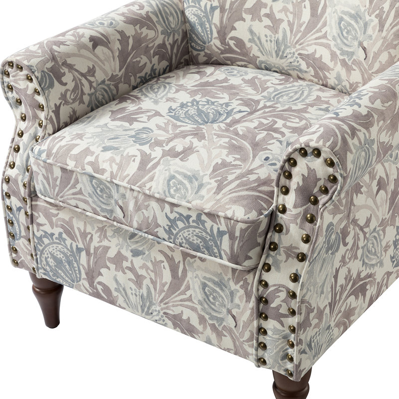 Asul Armchair with Nailhead Trim, Light Gray Polyester Blend