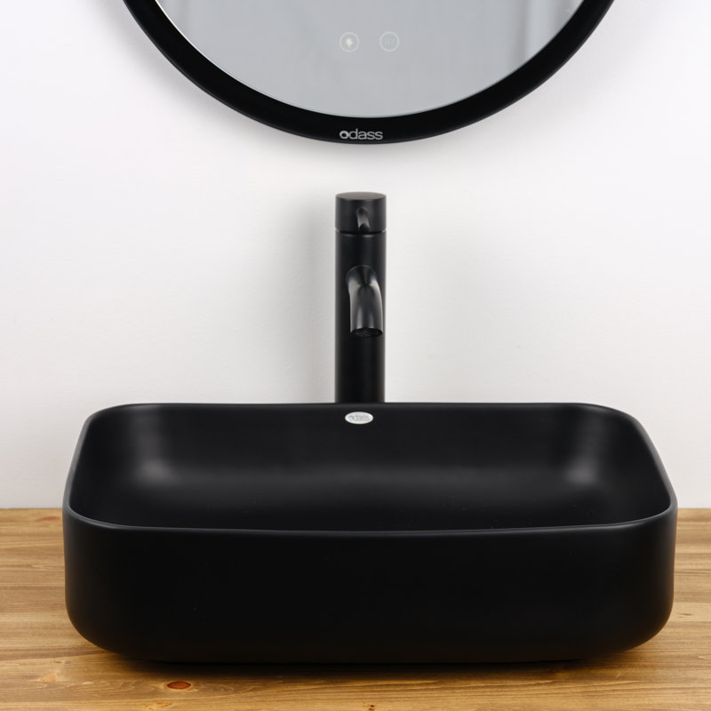 Lavabo de salle de bain rectangulaire en céramique, Noir mat