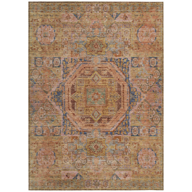 Machine Washable Indoor/Outdoor Xhevrie Paprika Rug, Rectangle 10' x 14'