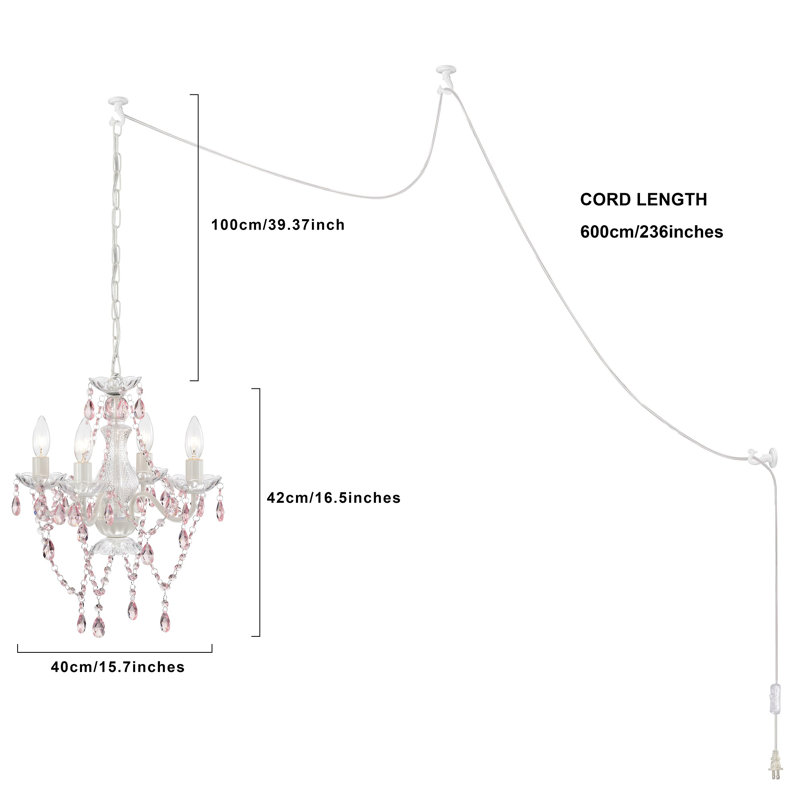 Crystal Chandelier Lighting White And Pink Candle Chandeliers 4-Light