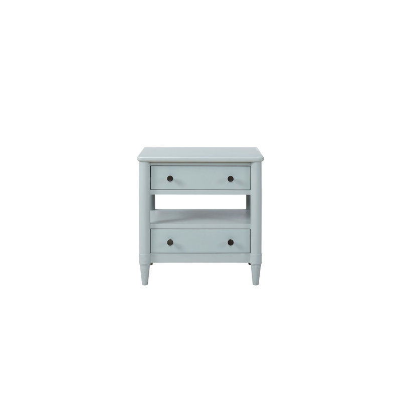 Table de chevet, table de bout en bois avec 2 tiroirs, Light Blue