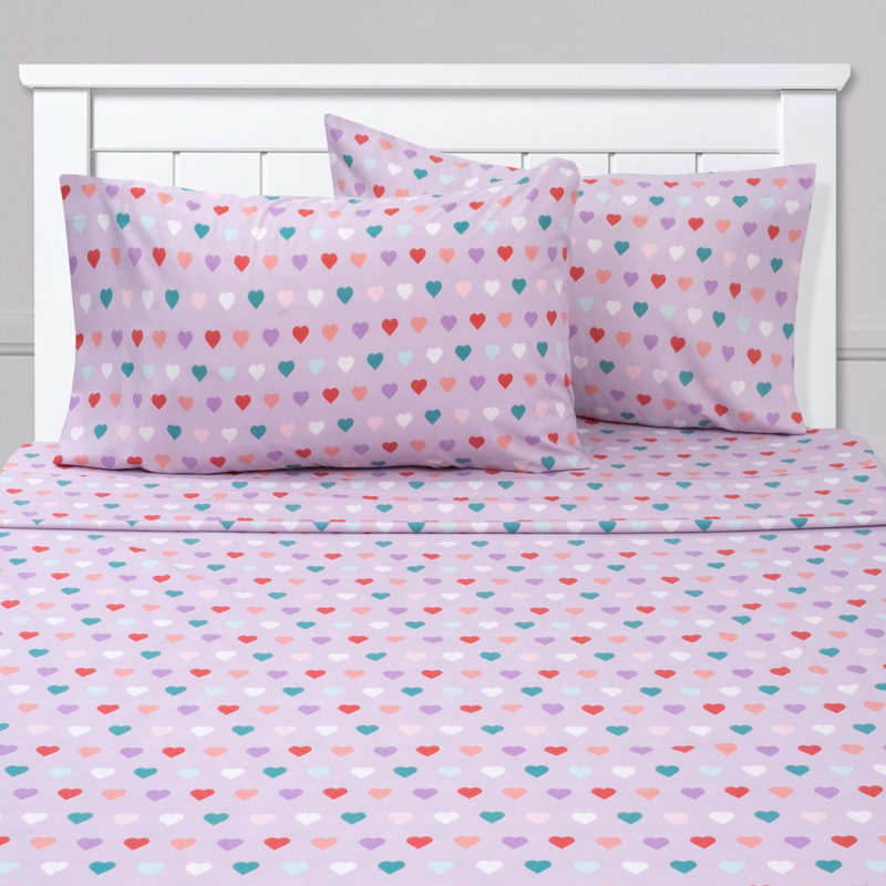 Kids' Printed Bright & Fun Microfiber Sheet Sets, Twin, Hearts