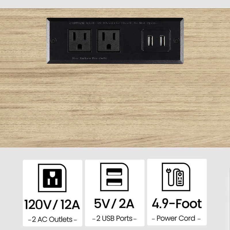 Yannik End Table with Charging Station, Oak/Black