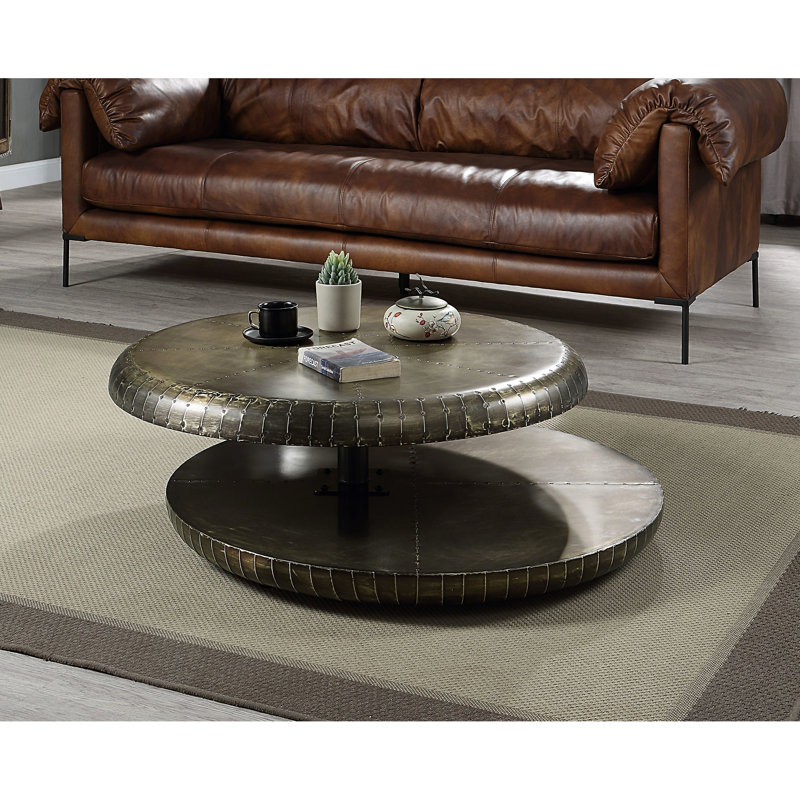 Superbe table basse en aluminium bronze - Rotation à 360 degrés Patchwork séduisant en bois synthétique 39 po x 13 po 84 lb pivotant sur 360 degrés