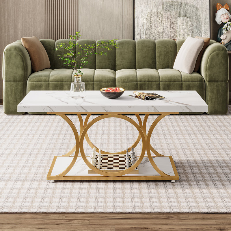 Table basse rectangulaire moderne en faux marbre et marbre pour salle de bain Mattheu, Blanc