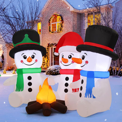 Christmas Inflatables 6 FT Inflatable Snowman Blow Up Snowmen Sitting Around Campfire with LEDs