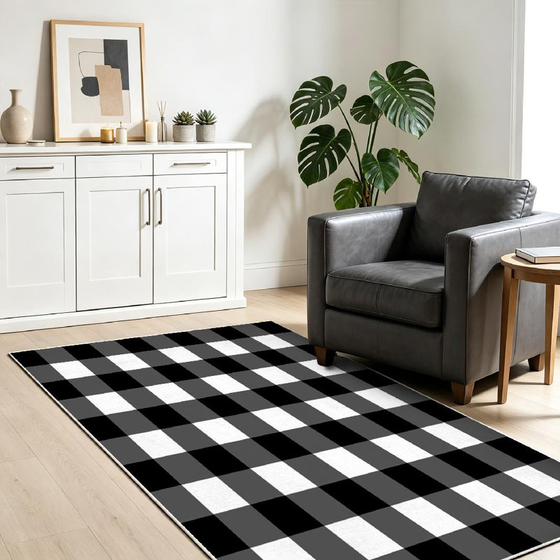 Tapis noir / blanc transparent Clear Buffalo, Rectangle 39" x 63"